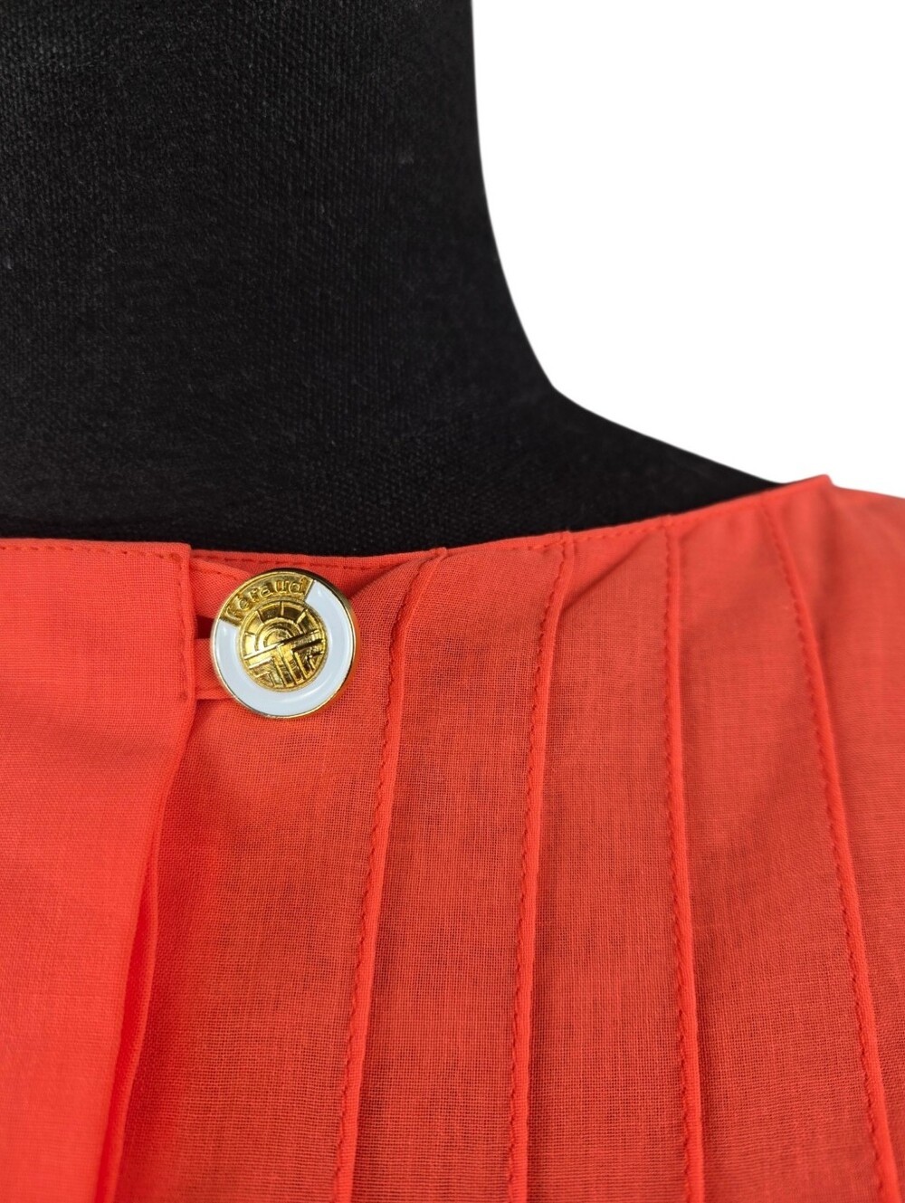 Louis Feraud Coral Cotton Peplum Blouse Tie Back Gold Logo Buttons US 12 - Picture 10 of 12